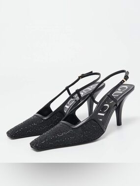 Gucci Black Crystal GG Slingback Pumps